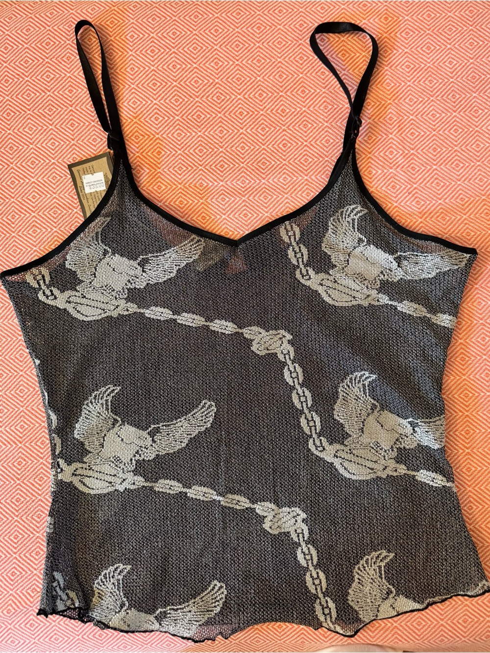 Harley Davidson Black Mesh Tank Top with Eagle  & Chain Pattern. Medium. - Picture 2 of 6